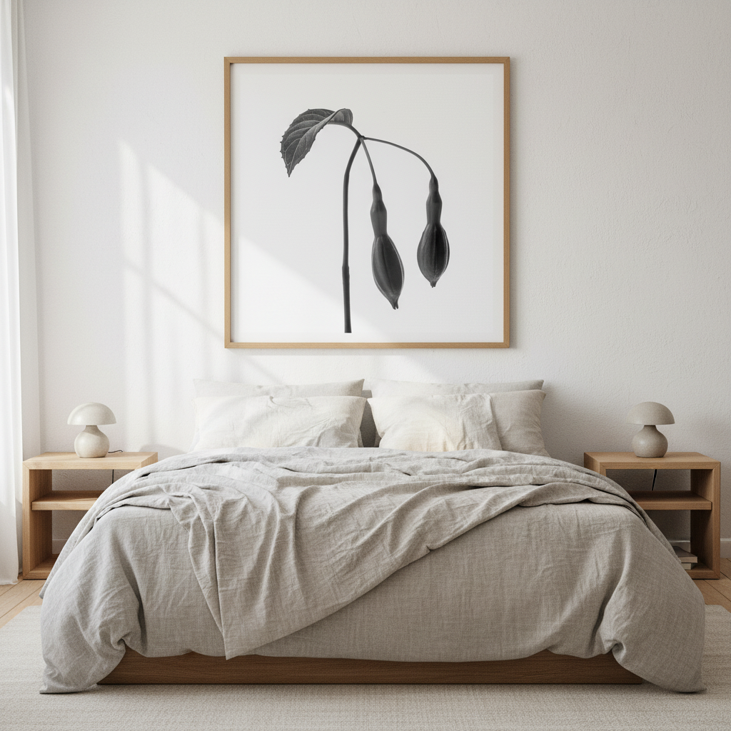 Hanging pods with leaf in tranquil bedroom - square