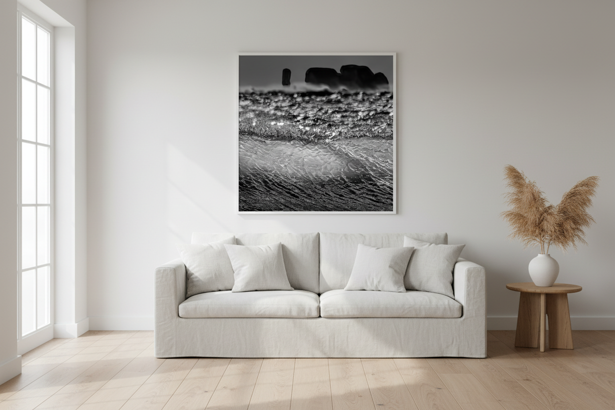 Crystalline Horizon fine art print in light minimalist Scandinavian room