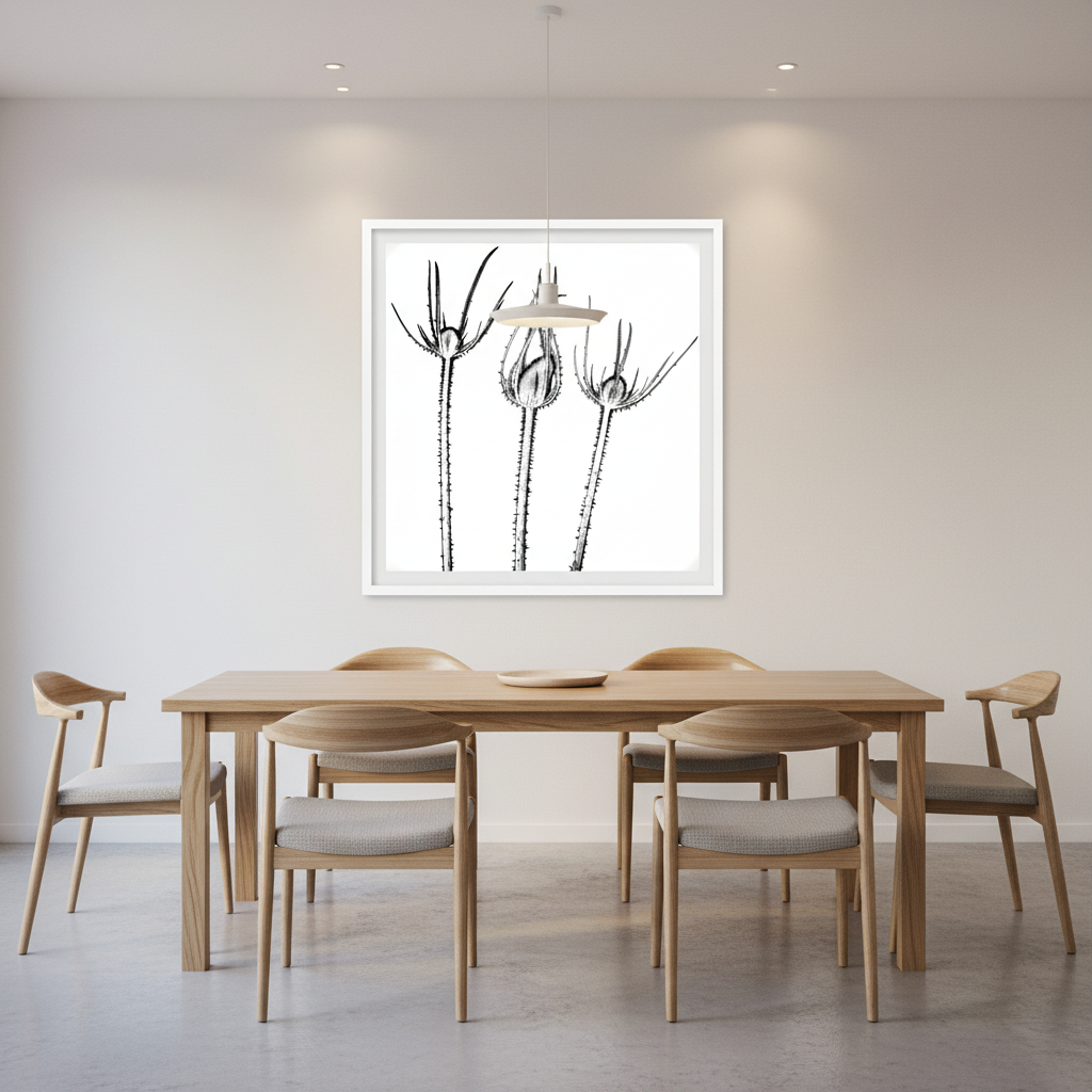 Three teasels in elegant dining room - square