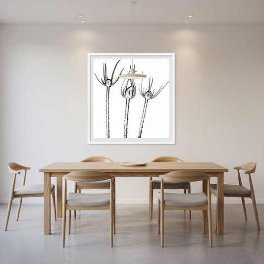 Three teasels in elegant dining room - square